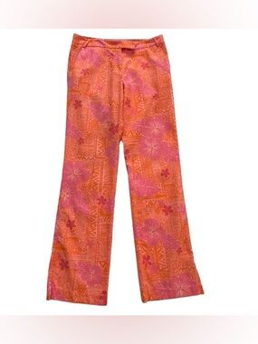 Lilly Pulitzer White Label Orange Pink Floral Sneaky Teaky Pants Size 8